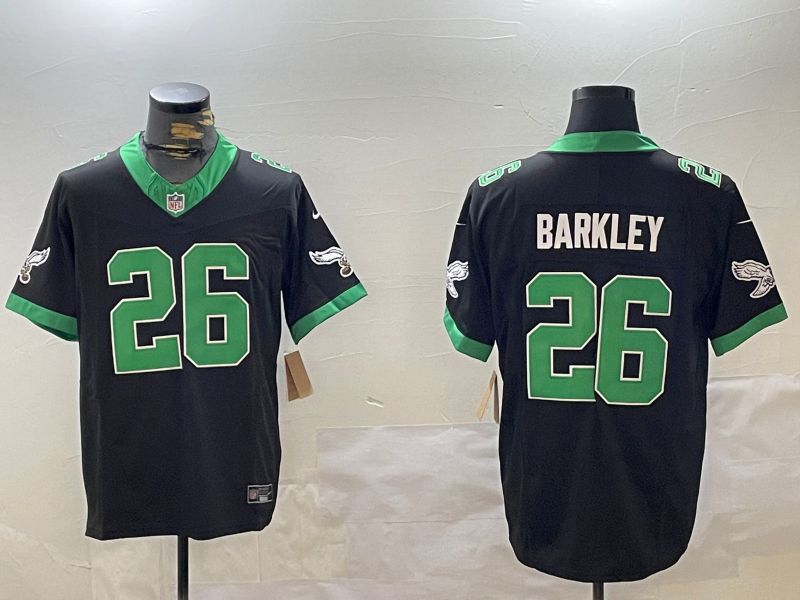 Men Philadelphia Eagles #26 Barkley Black three generations 2024 Nike Limited NFL Jersey style 1